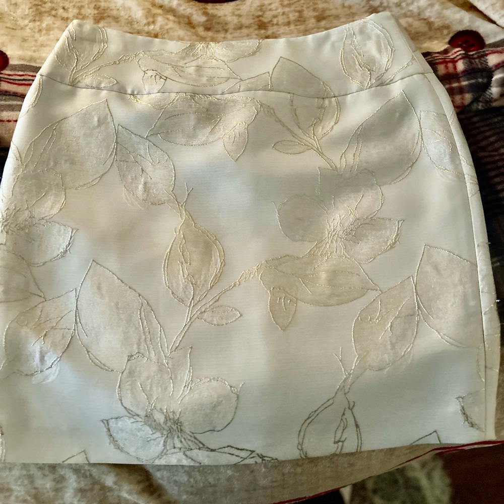Tahari Arthur S Levine Metallic Gold Neutral Floral Embroidered Skirt